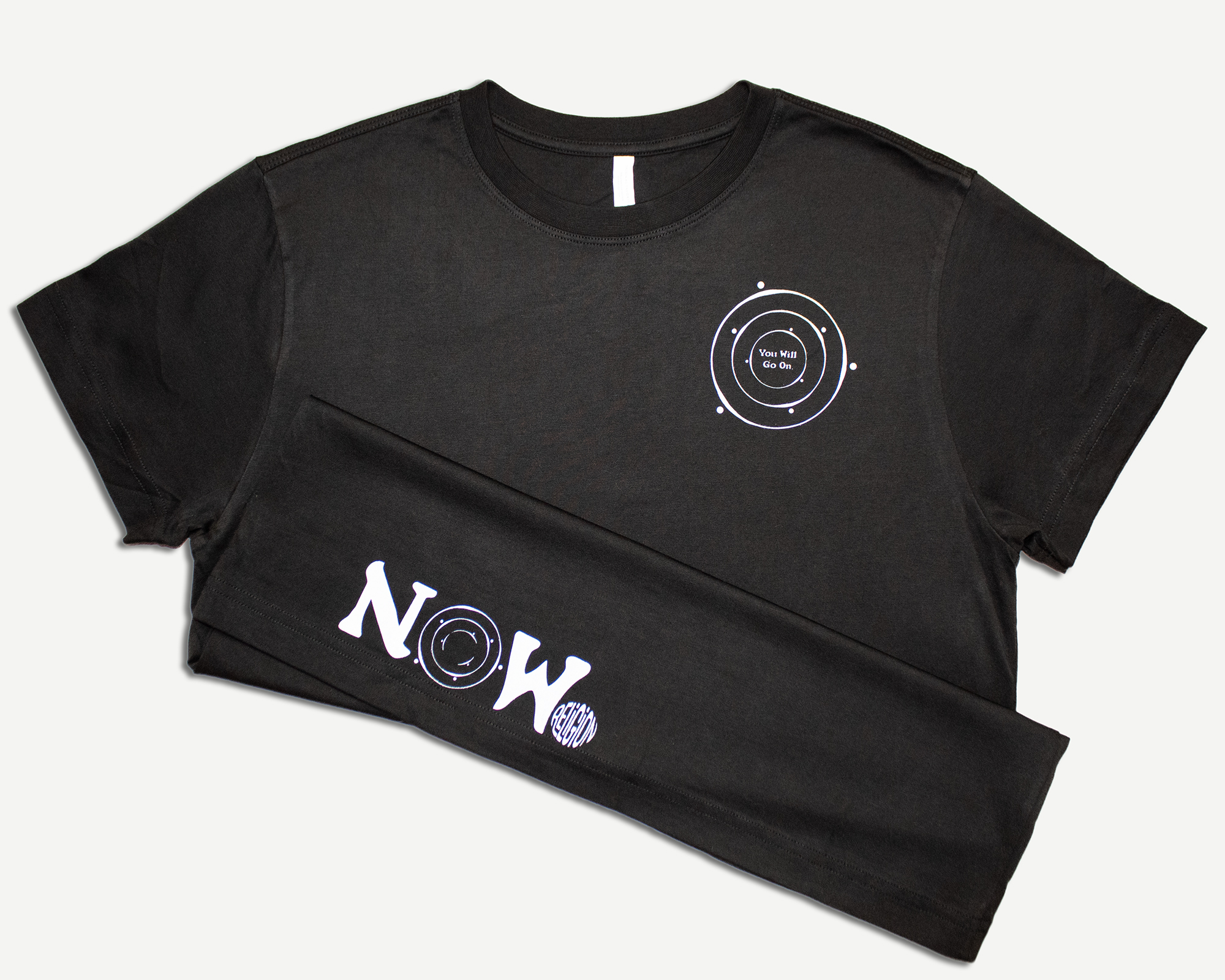 You Will Go On t-shirt with circular design and NOW text