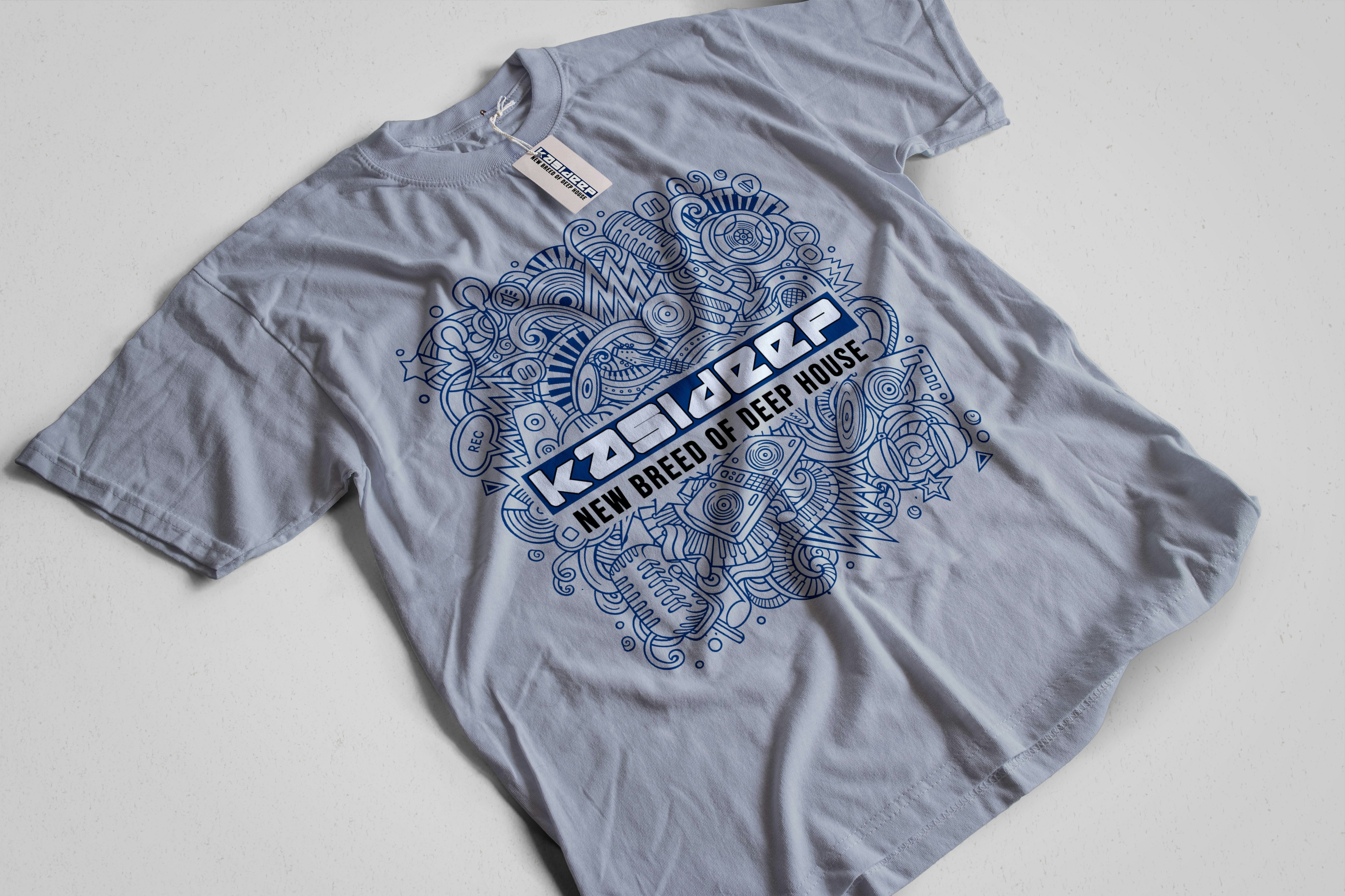 Intricate Blue Screen Printed Design for a brand called KASIDEEP which says New Breed of Deep House.